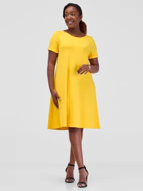 Vivo Leila Short Sleeve A-Line Dress - Yellow