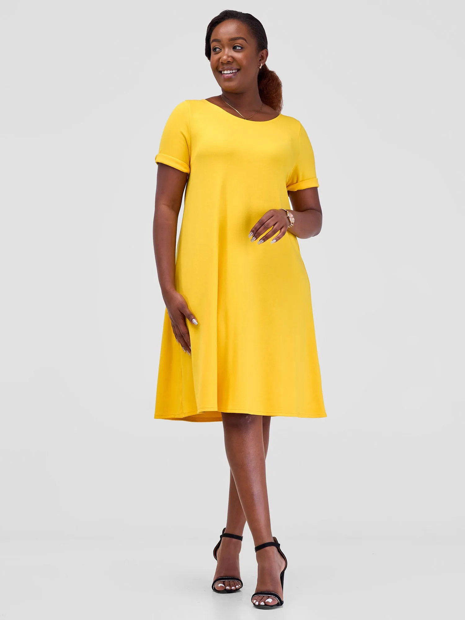 Vivo Leila Short Sleeve A-Line Dress - Yellow